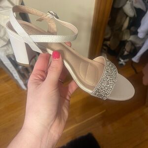 White bridal block heels